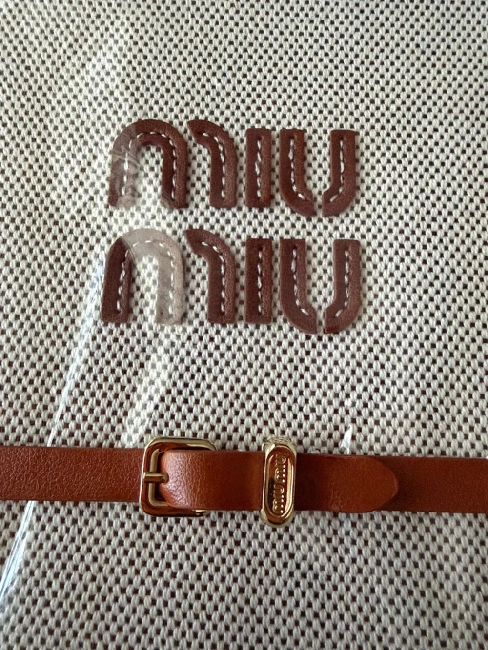 NEW Miu Miu Beige Textured Notebook Cover with Brown Trim, Wrapped